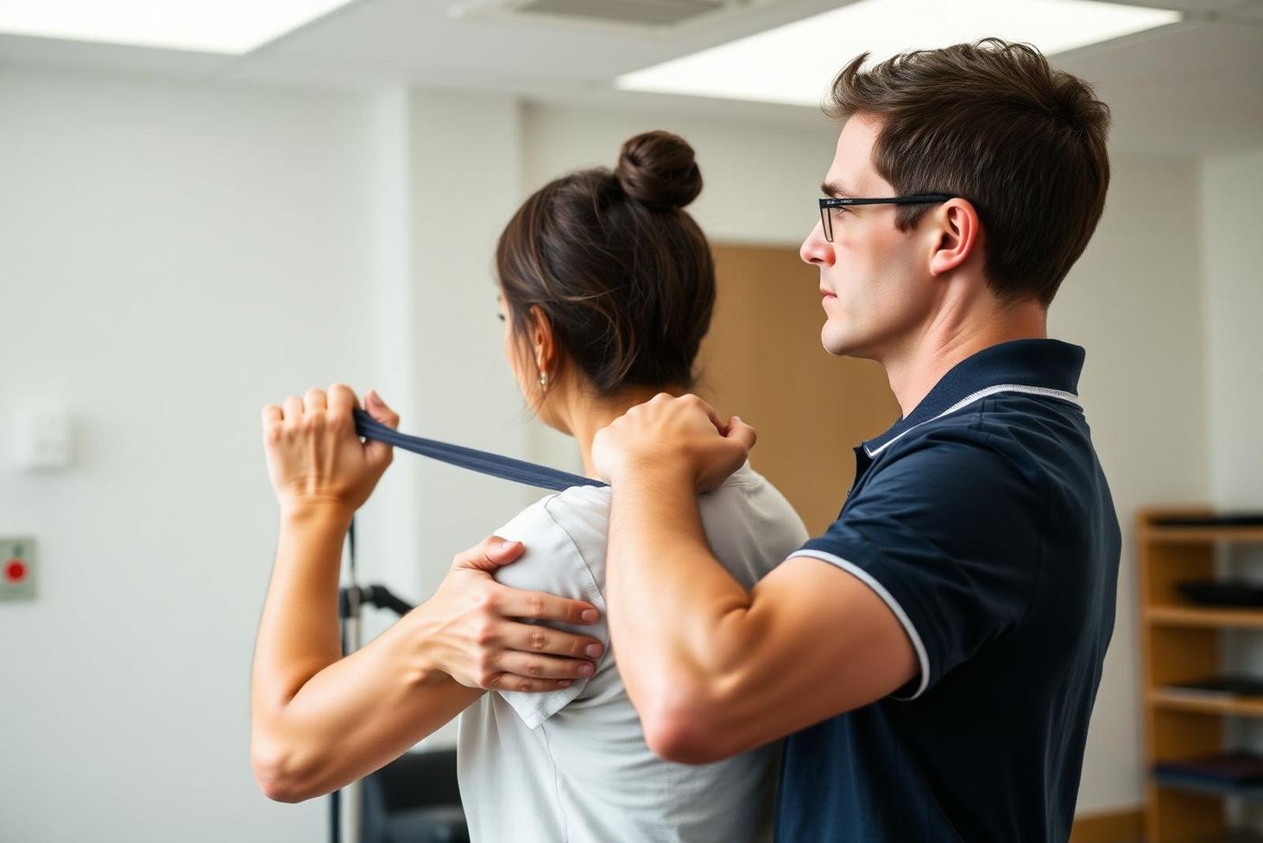 Therapist coaching a patient through a band exercise — Questions to Ask Before Hiring a Digital Marketing Agency Miami