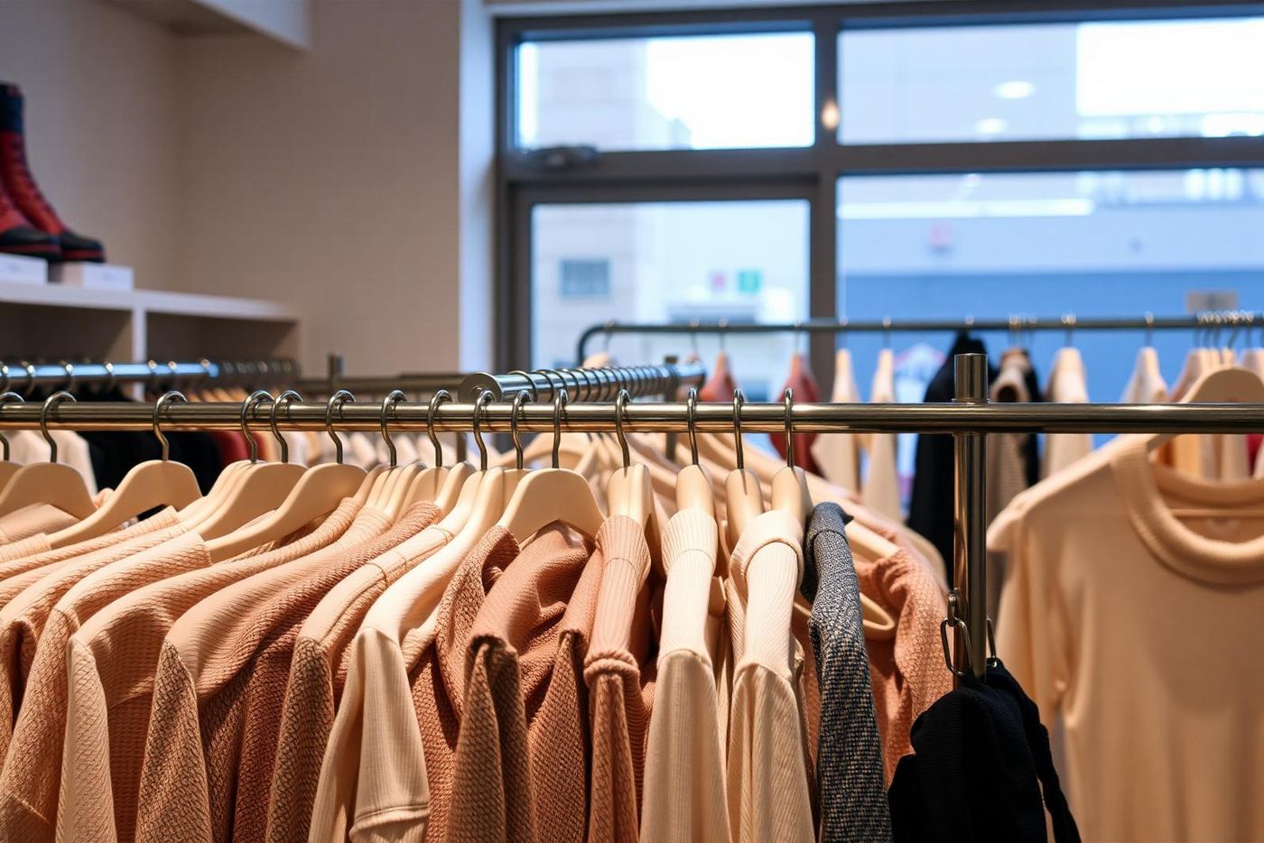 Clothing rack styled in a small boutique — Planning a visit to DMO PMR LLC/ DMO JEWELRY / DMO مجوهرات in Houston — DMO PMR LLC/ DMO JEWELRY / DMO مجوهرات, Houston